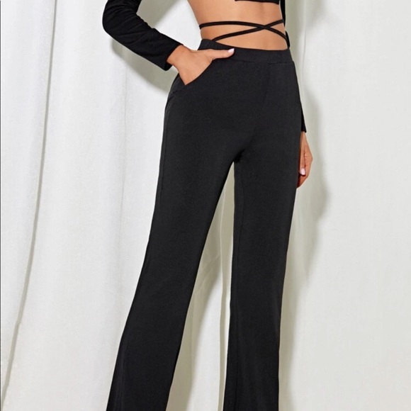Shein Rib-Knit Flare Leg Pants Small - Picture 2 of 6